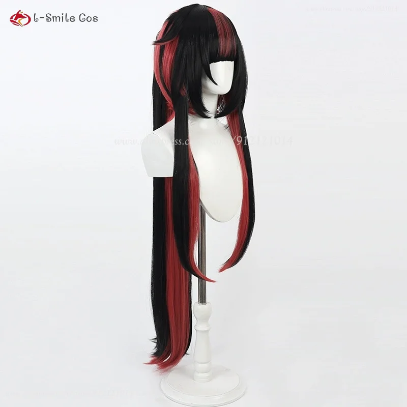 Lilia Cosplay Perücke 100cm Schwarz Rot Synthetik Hitzeresistent Anime Halloween + Perückenkappe 4