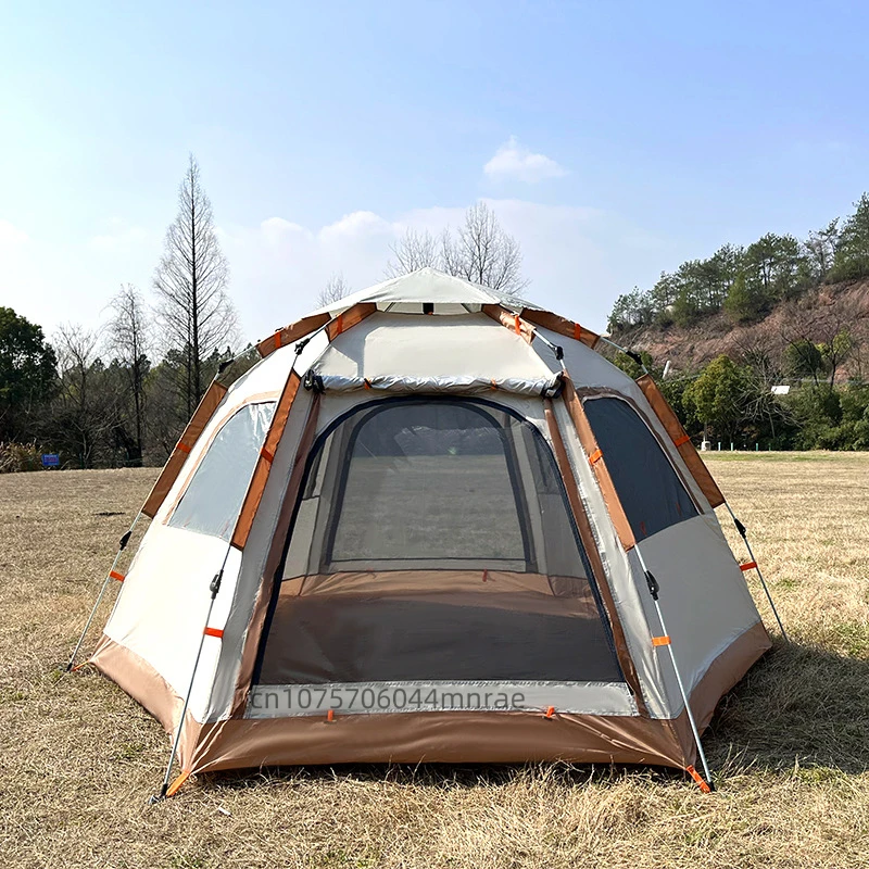 Quick Opening Camping Tent, Waterproof Hexagonal Fully Automatic Outdoor Camping Single-layer Oxford Cloth Beach Tent