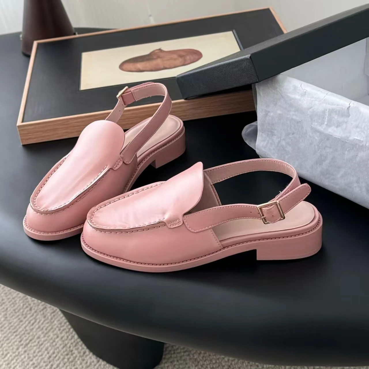 Fashion Spring Newest Genuine Leather Round-Toe Slingback Woman Sandals Mules Shoes Loafers Female Clogs Zapatos De Mujer