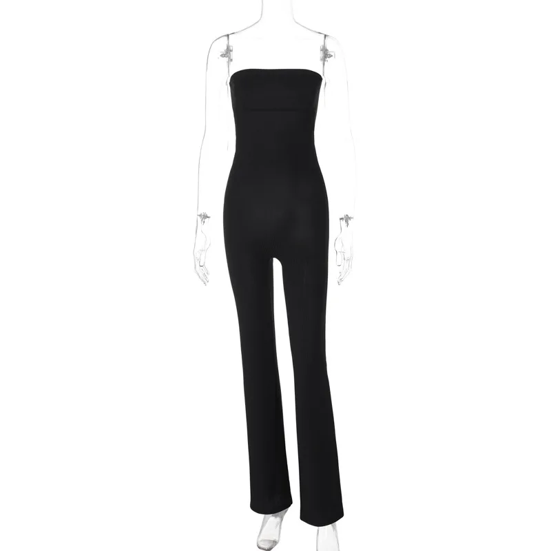 InsLike Tube Sexy Ribbed Black Strapless Sexy Skinny One Piece Jumpsuit Summer Fashion Women Streetwear Vacation Romper Overalls