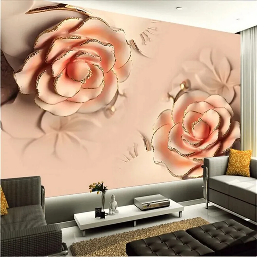 

beibehang 3d photo wallpaper for walls 3d papel de parede 3D Pink Rose Flower marriage room TV backdrop wall paper living room