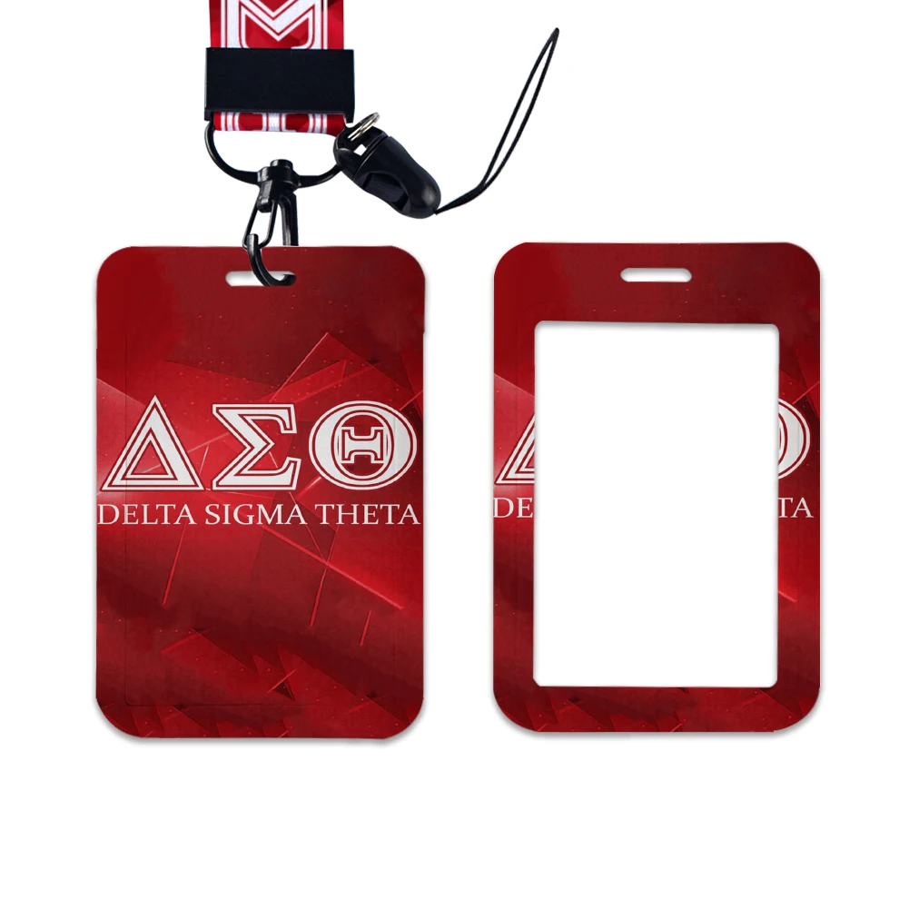 Delta Sigma Theta Sorority sodal ID Card Holders Lanyard Credit Card Badge Holder Girl Retractable Clip Business Cardholder Key 2