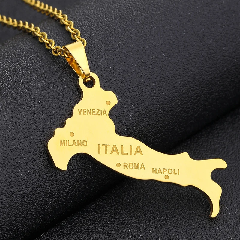 Collana Con Ciondolo Mappa Europa, America, Acciaio Inossidabile Italia Come Regalo Per Gli Amici