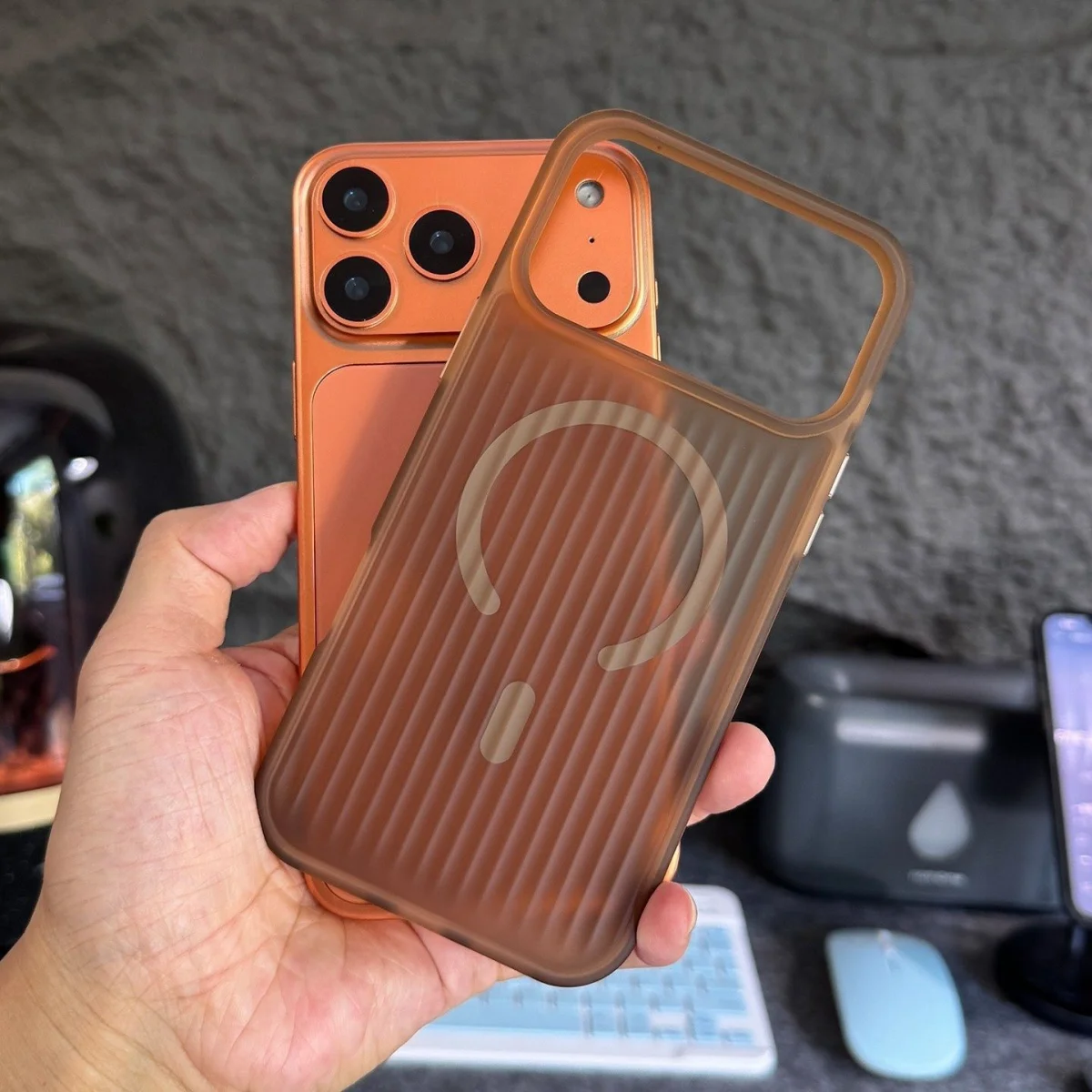 Frosted Magnetic Wireless Charging Phone Case with Stripe Corrugated Pattern