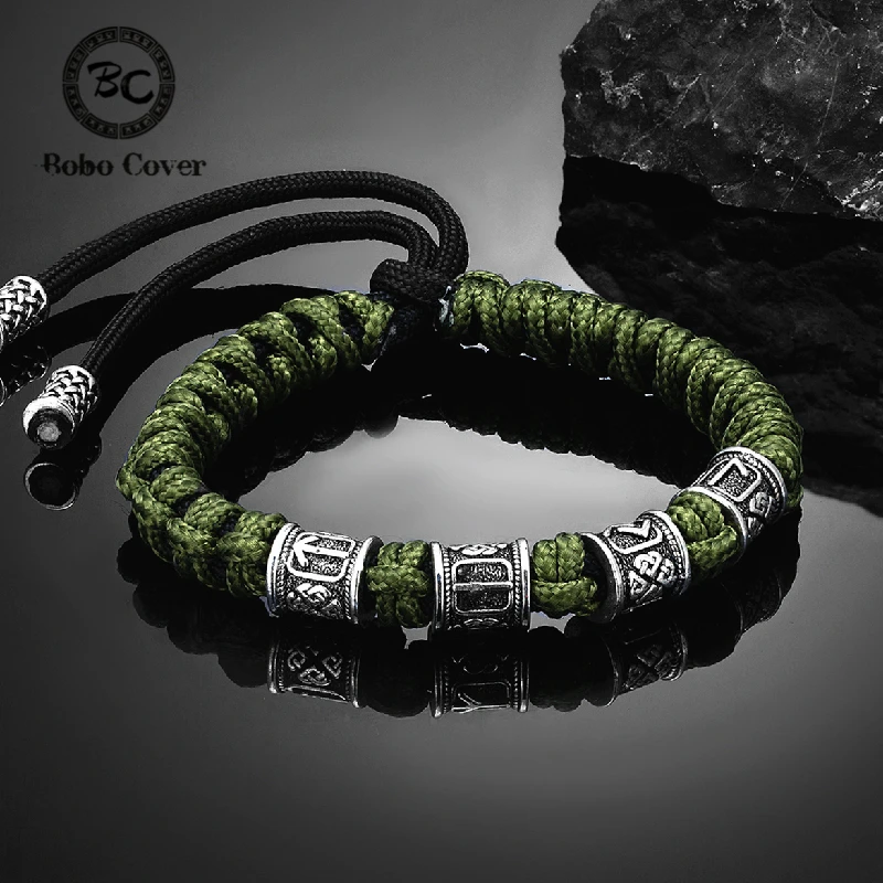 Bracelet Jewelry Norse Runes Beads Bracelet Men Vikings Accessories Braided Survival Paracord Rope Wristband Handmade Outdoor Amulet Bangle homme