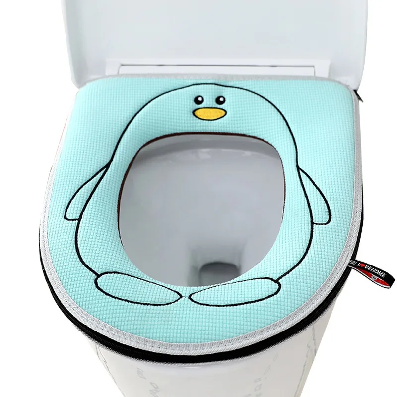 Toilet mat for home cute penguin winter WC cushion zipper toilet washer toilet seat pad Four Seasons universal soft seat cover