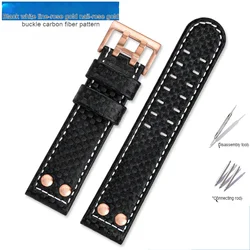 Premium Leather Watch Strap Bracelet for Men, 22mm - Available in Red, Brown, Black (Black rose gold)