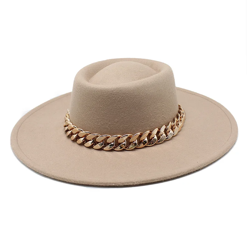

New British Style 9 5 Brim Woolen Thick Chain Woolen Hat Concave Convex Top Men S And Women S Top Hat Big Brim