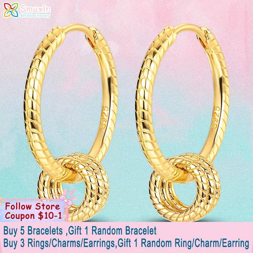 

Smuxin 925 Sterling Silver Stud Earrings Golden Classic Serpentine Multi Hoop Earrings Cubic Zirconia Earrings Women Earrings