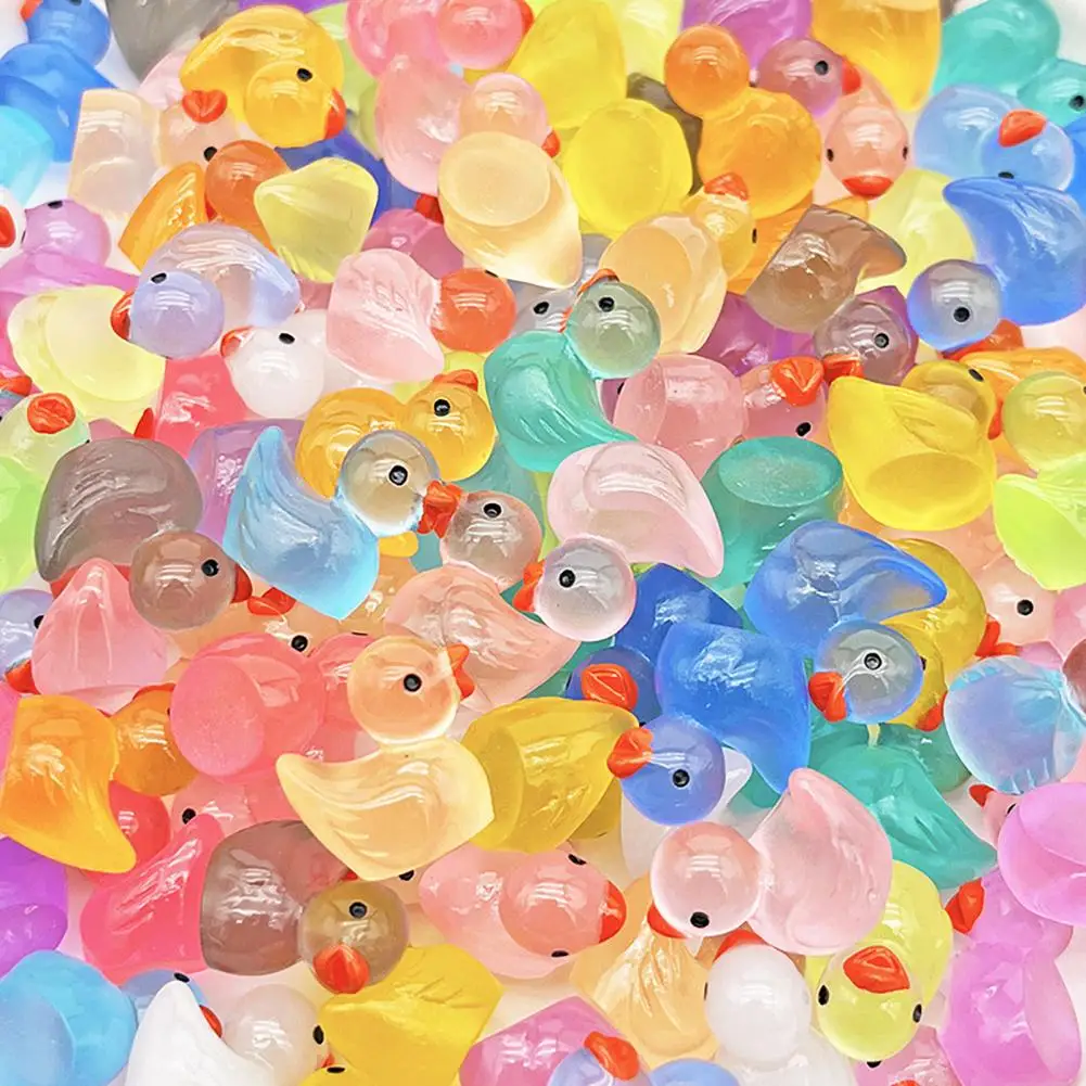 Miniature Duck Figurines 10/20/30/40/50/100Pcs Mini Duck Figurine Resin Luminous Microlandscape Miniature Duck Figurines Fairy Garden Accessories