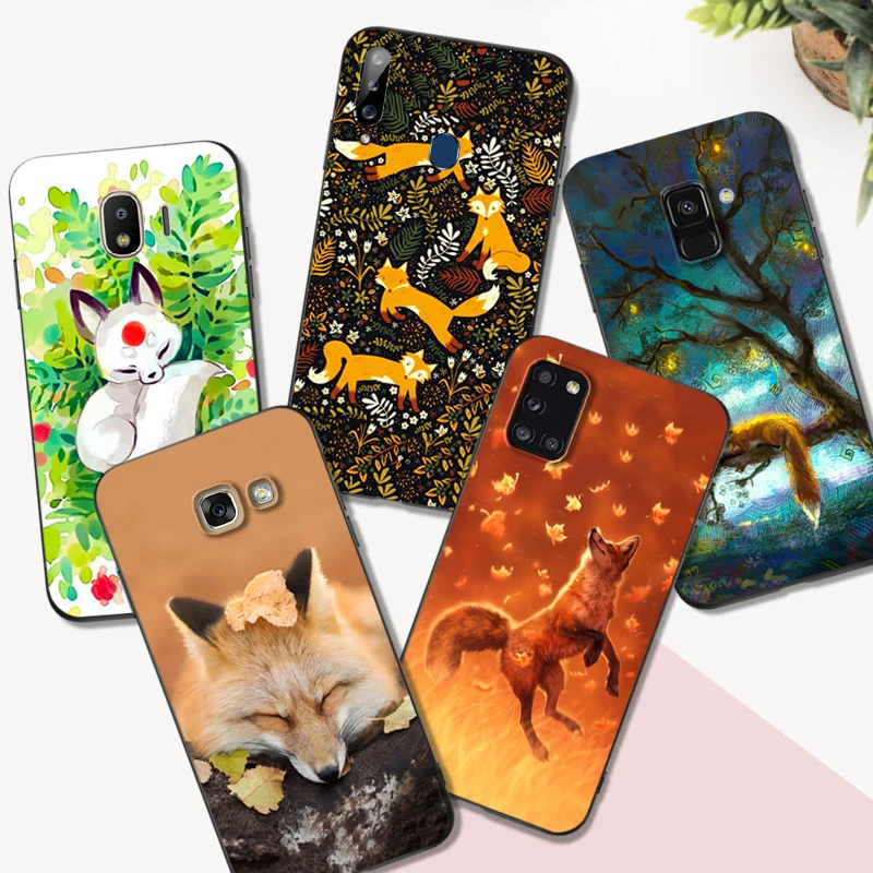 Custodia In Tpu Nero Per Samsung Galaxy A3 A5 A7 2016 2017 2018 Cover Fox In Autunno Leaves Forest
