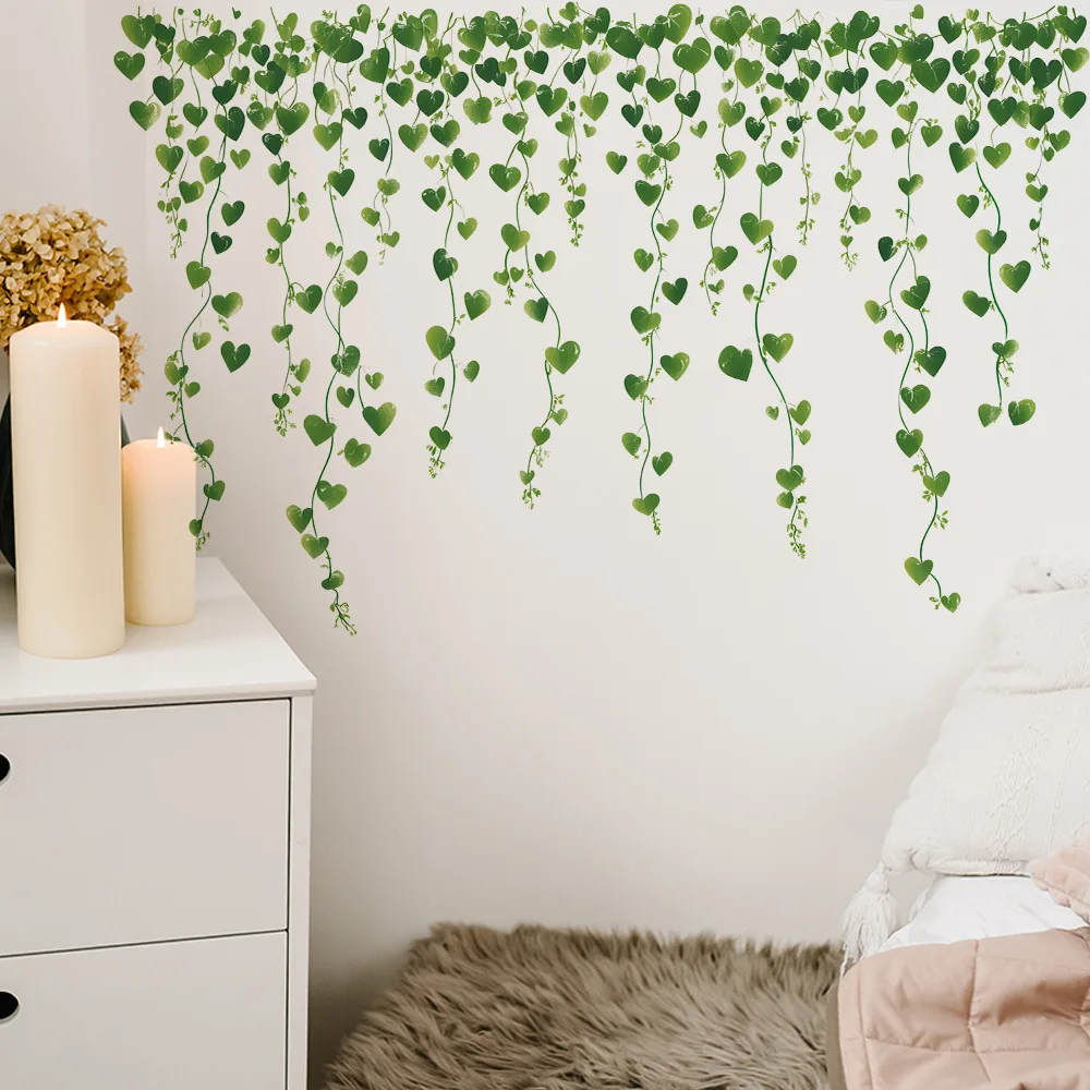 Plants Wall Stickers Green Leaves Vine Wall Decals, Watercolor Botanical Wall Art for Living Room, Bedroom, Office Decor