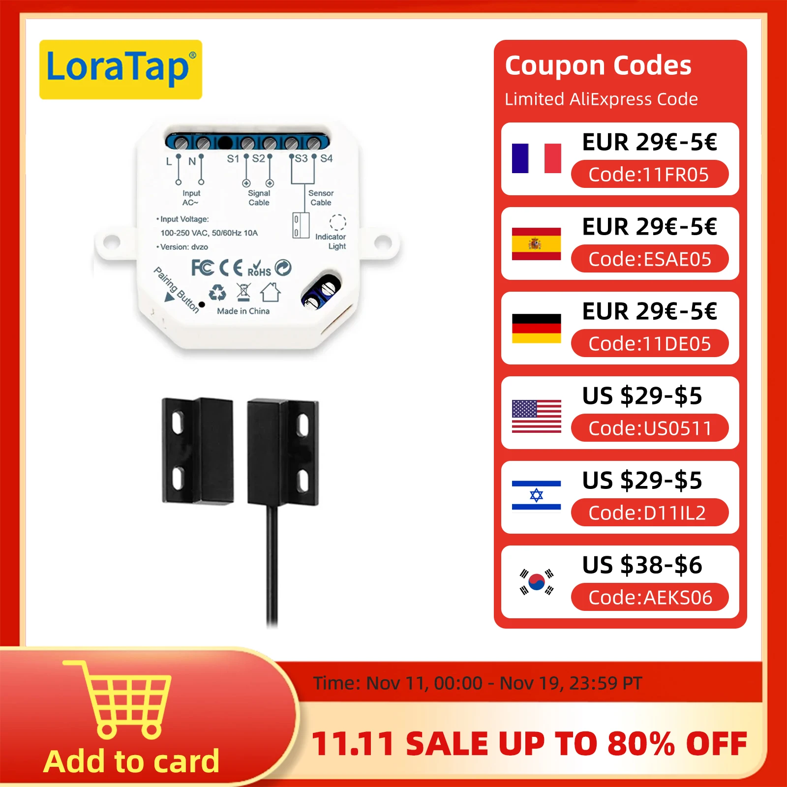 LoraTap Tuya Smart Life เซ็นเซอร์ประตูโรงรถที่เปิด Controller สวิตช์ WiFi Alexa เปิดบ้านรีโมทคอนโทรล Contact Voice Portal 1