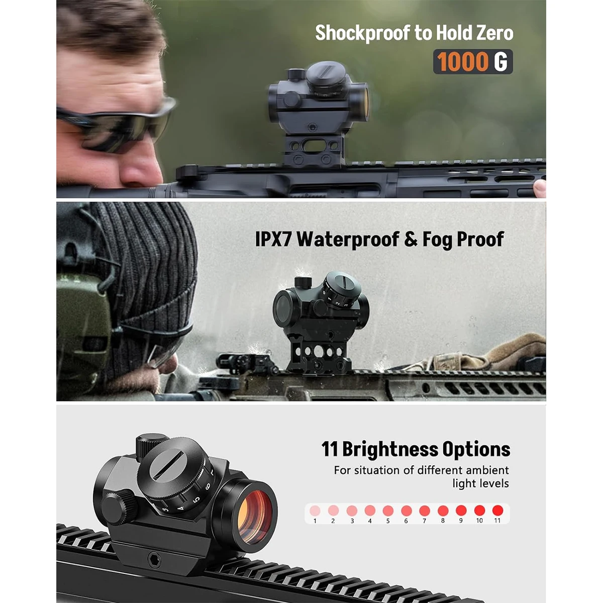 2MOA Red Dot Sight 1x25mm Reflex Sight Waterproof & Shockproof & Fog-Proof Red Dot Scope with 1 inch Riser Mount 5