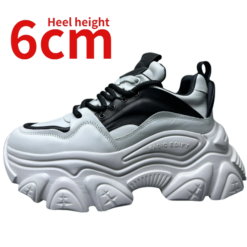 

Euro-American Trendy Elevated Shoes for Men Increased 6cm Designer Genuine Leather Dad's Shoes Sports Casual Platform Shoes Male
