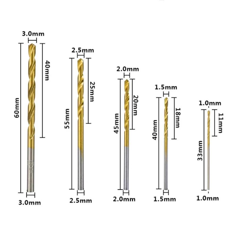 50pcs titanium plated twist drill HSS micro open hole straight handle twist drill 1-3mm electric punch bit set