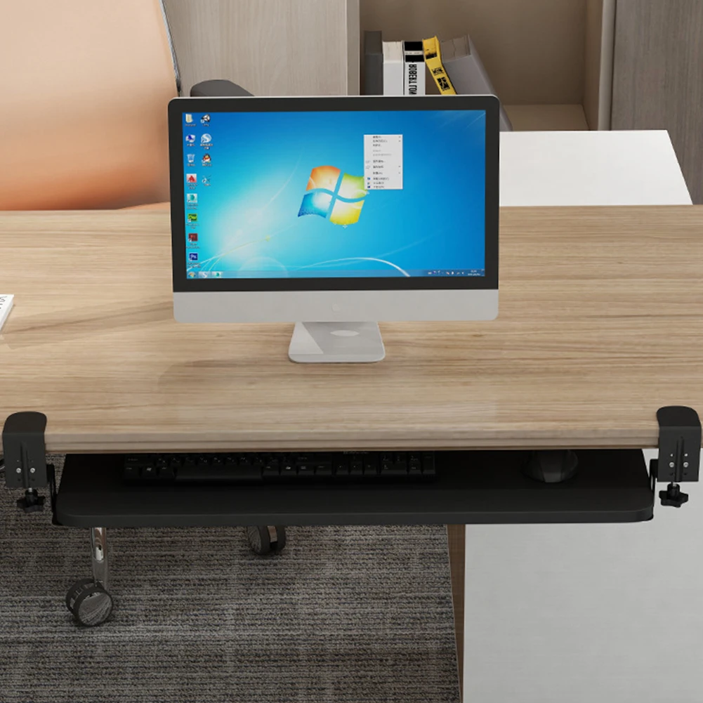 Plateau de clavier extensible sous le bureau avec pince en C - Grand format  - Support de clavier coulissant et stable - Tiroir d'ordinateur pour taper  à la maison et au bureau 