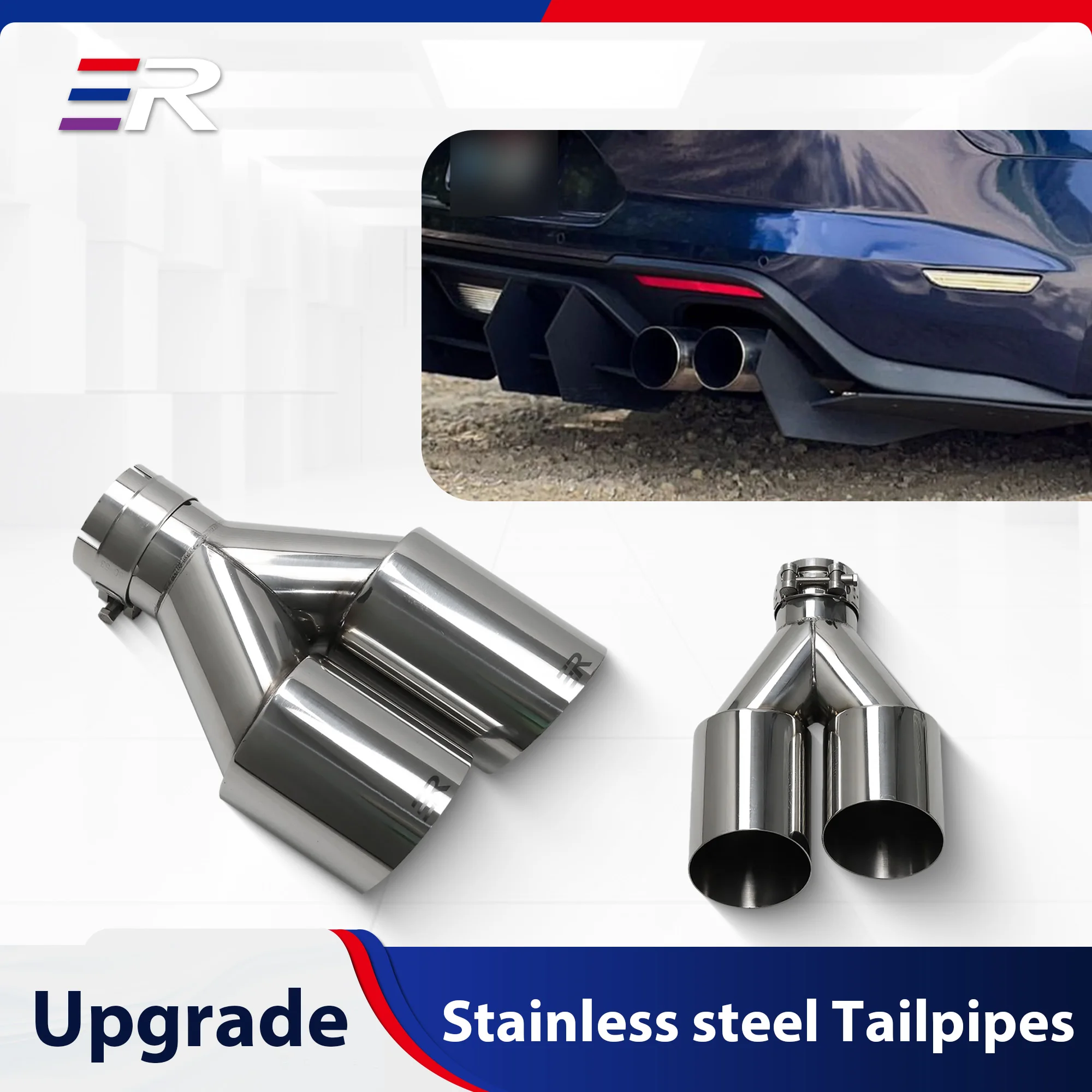 1 PCS ER Dual Exit Stainless Exhaust Pipe exhaust muffler tip exhaust pipe muffler Universal Mufflers Nozzle Decorat exhaust modify and Upgrade