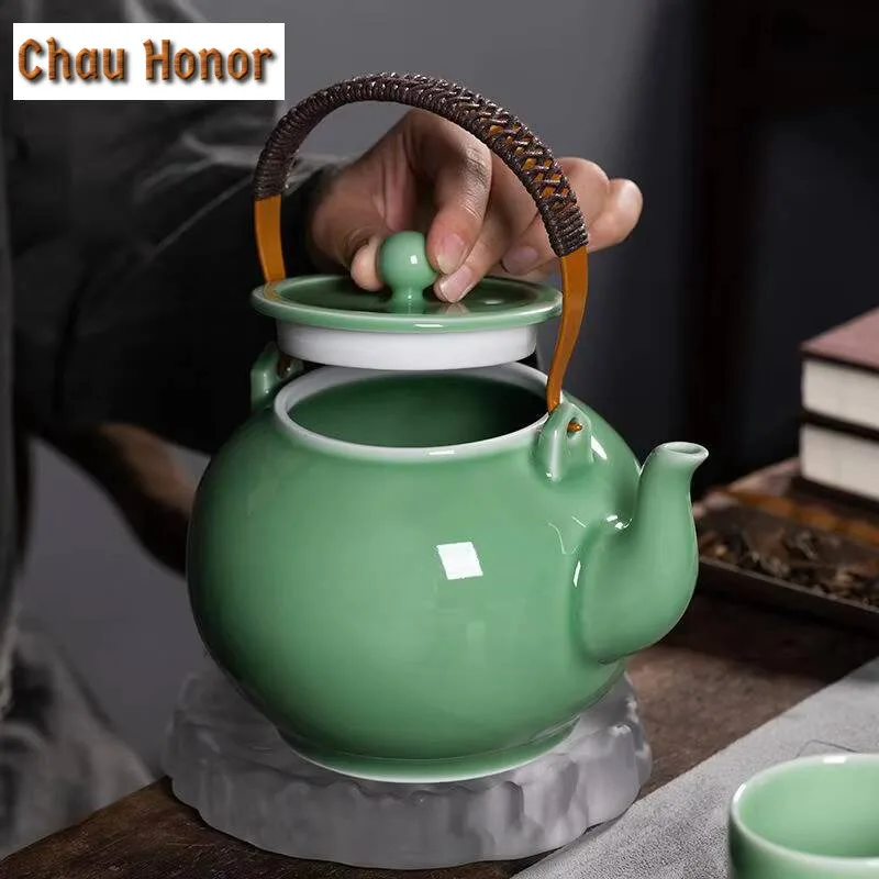1300ML Longquan Celadon Lifting Beam Teapot Boutique Large Capacity Pot Chinese Tea Maker Kettle with Filter Teaset Collection