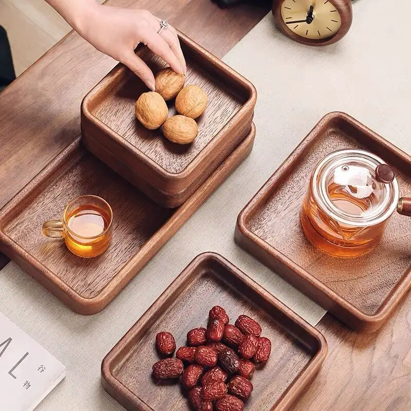 Stackable Wooden Tray Desktop Wood Storage Nut Box Creative Dessert Fruit Plate Creative Japanese tableware Home Decoration 3