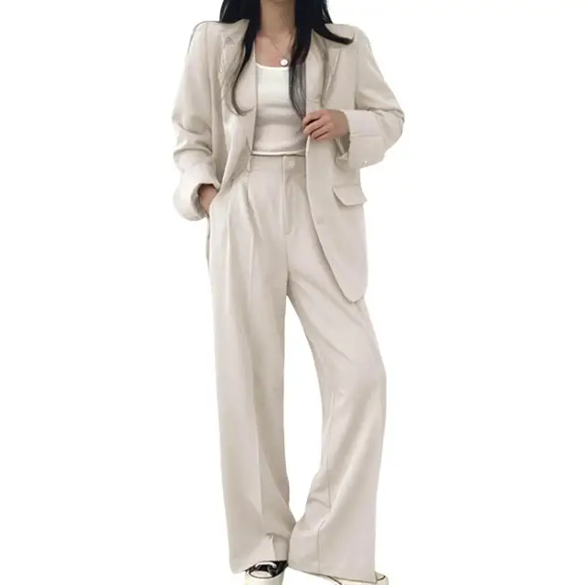 Wide Leg Suit Pants Set Elegant Women's Business Suit Set with Single-breasted Cardigan Jacket High Waist Wide for Professional 2 Wide Leg Suit Pants Set Elegant Women's Business Suit Set with Single-breasted Cardigan Jacket High Waist Wide for Professional 2