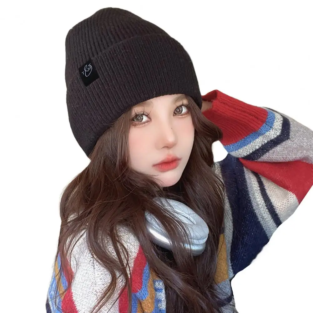 

Women Knitted Hat Brimless Autumn Winter Beanie Hat Pure Color Cloth Label Hat Beanie