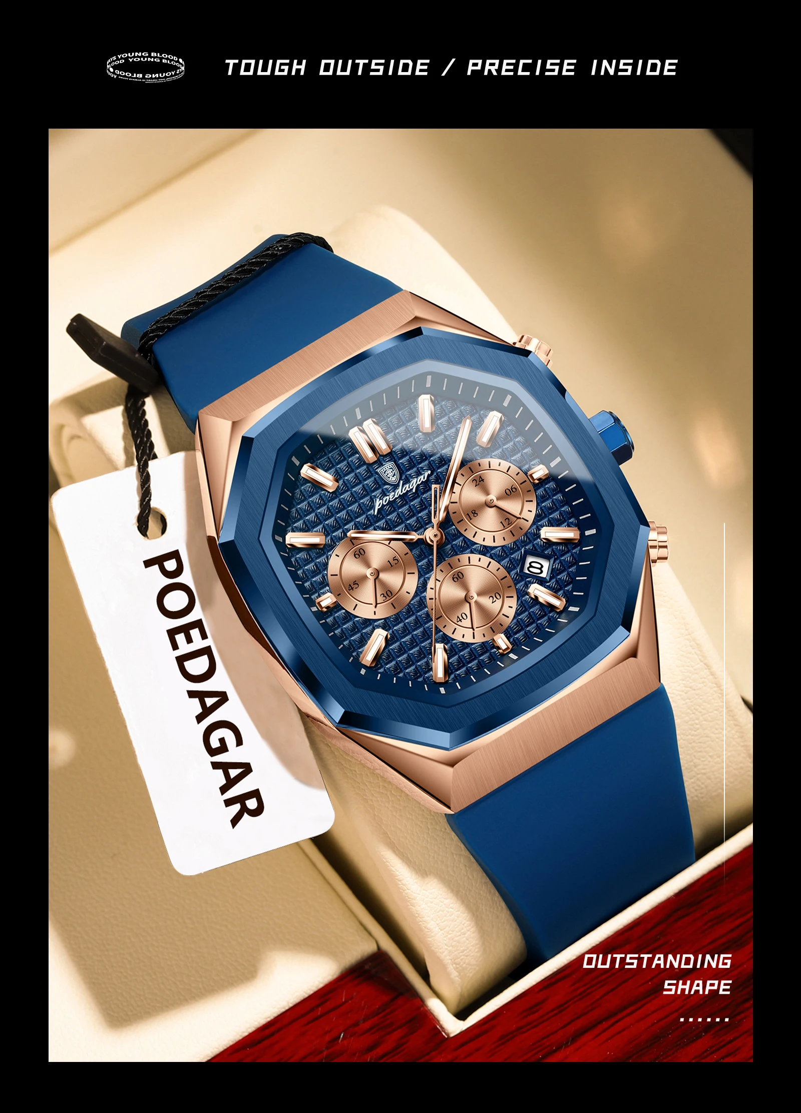 Relógio cronógrafo masculino com bracelete de silicone e data_voghion.com
