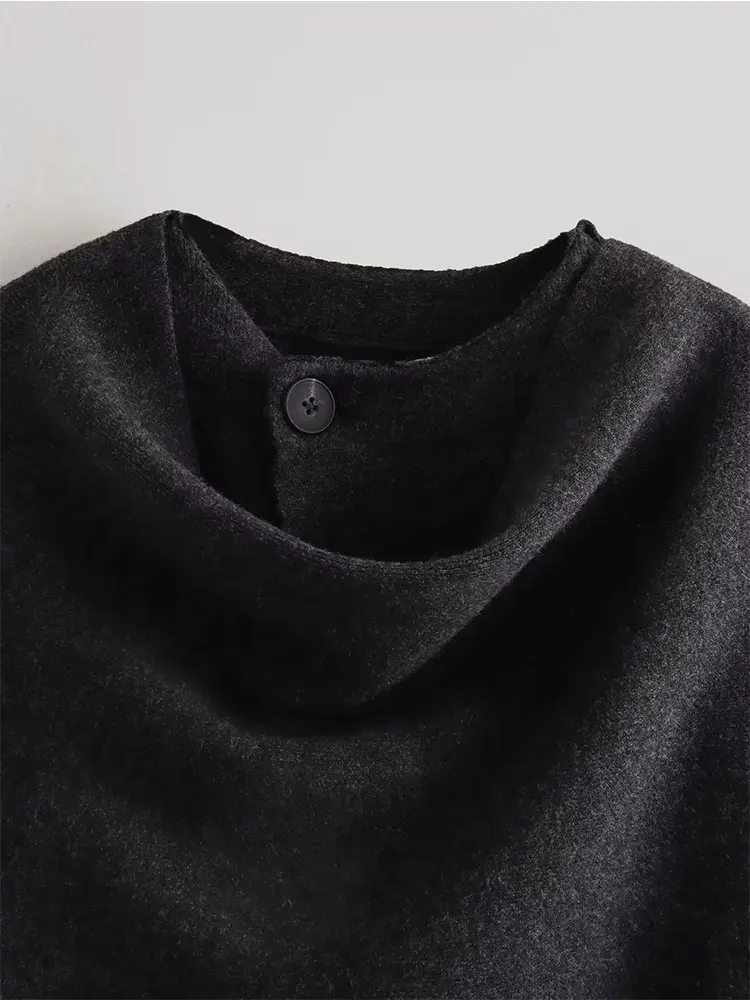 TRAF 2023 Winter Female Scarf Coat Long Sleeve Knitted Asymmetric Jackets For Women Streetwear Causal Women Coats 6