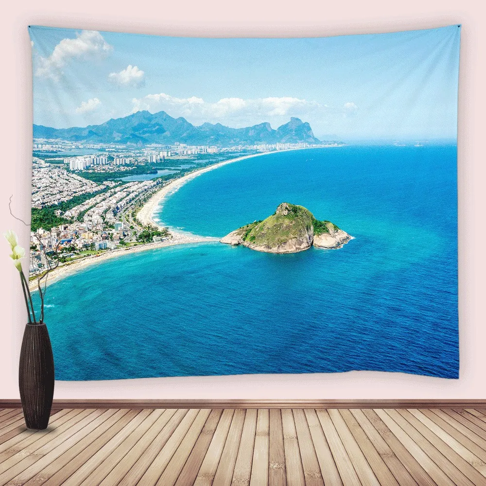 

Coastal City Seaside Tapestry Wall Hanging Blue Ocean Sea Natural Scenery Tapestries for Bedroom Living Room College Dorm Decor