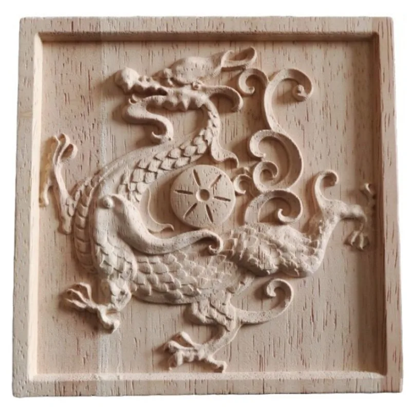 Flower Wooden Carving Natural Wood Appliques for Furniture Cabinet Unpainted Wooden Mouldings Decal Decorative Figurines