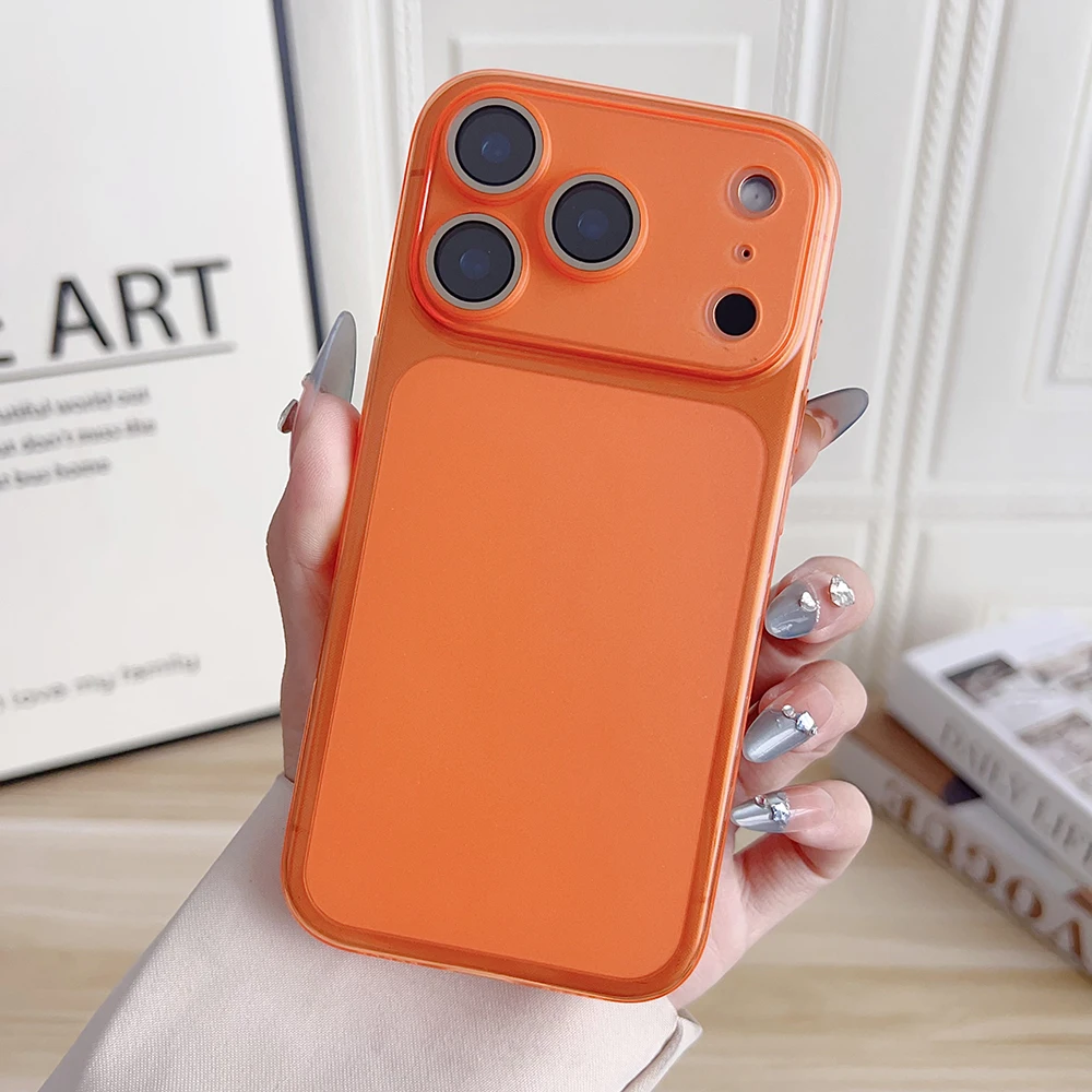 ตัวเลือกสินค้า เคสซิลิโคนนิ่มบางเฉียบ ปกป้องกล้อง iPhone 17 Air 16 Pro Max สีส้มด้านลูกกวาด