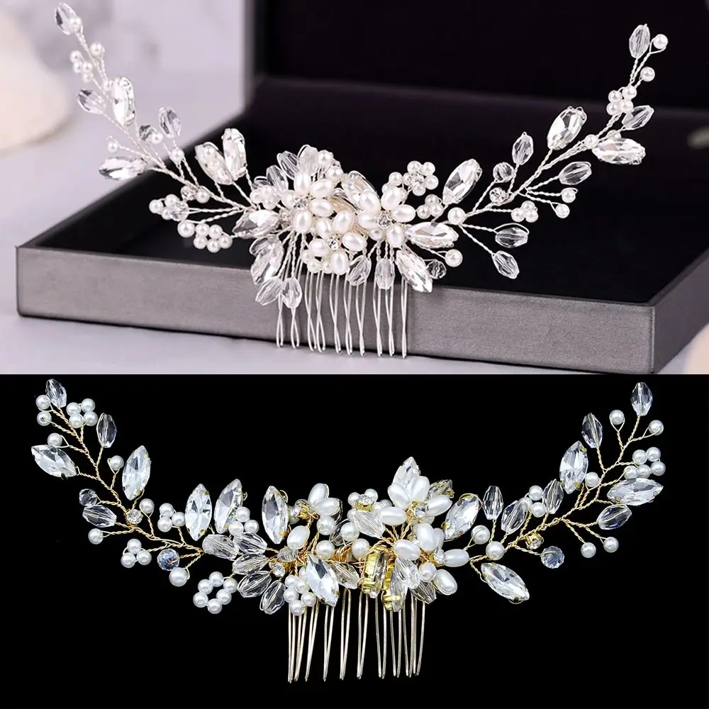Crystal Wedding Bridal Hair Jewelry For Party Women Handmade Tiara Headpiece Pearls Crystal Hair Combs Hairbands Accessorie