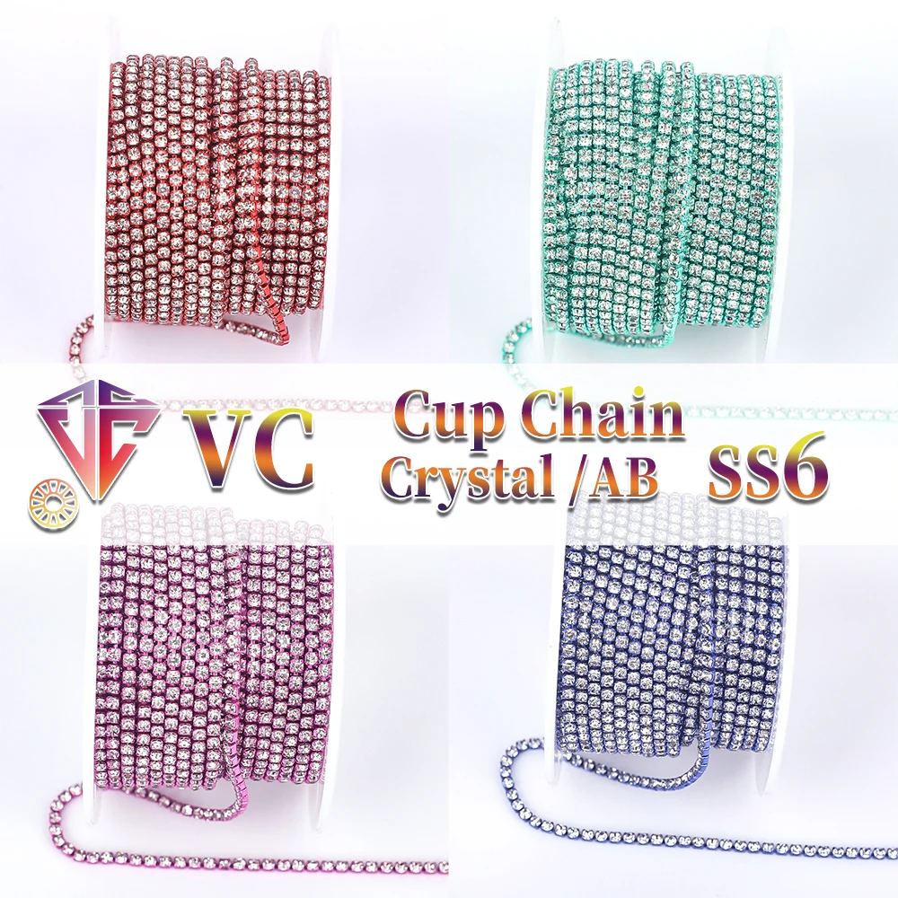 Vc kristall ss6 silber/gold/rot/blau/amethyst basis klar kristall dichte strass kette bekleidung nähen glas strass becher kette