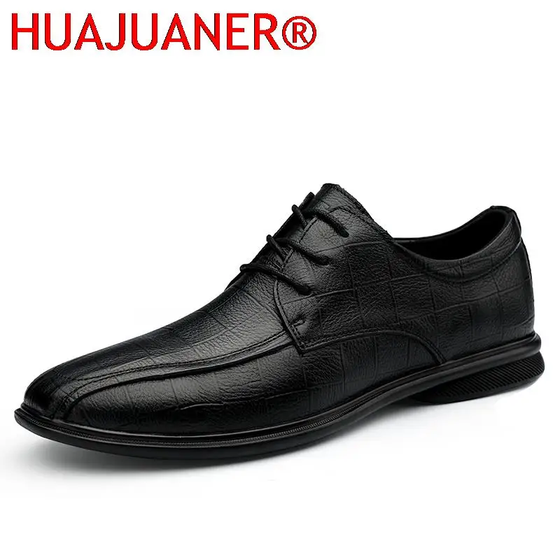 

High Quality Men Dress Genuine Leather Shoes Prints Classic Men's Shoes Black Lace Up Man Oxfords Formal Shoes Plus Size 36-47