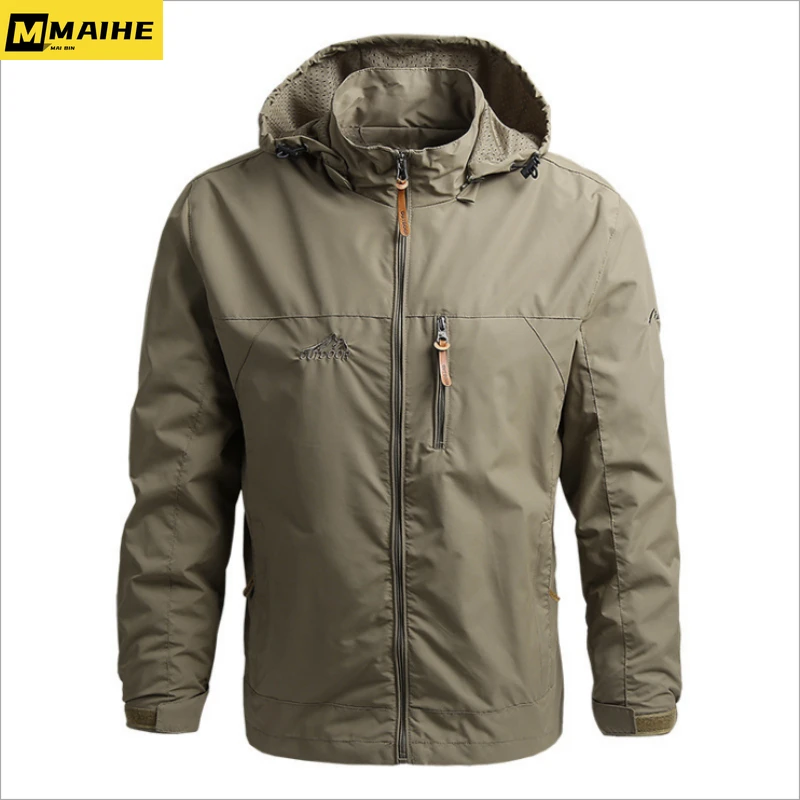 Camping Jacket Men's Autumn Bomber Jacket Casual Tactical Waterproof Soft Shell Hiking Hooded Coat Men's Retro Work Clothes