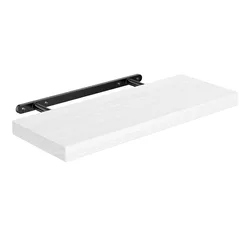 Elegant Wooden Floating Wall Shelf - Deep and Sturdy Storage Solution (White)