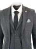 3 Piece Gray Wool Tweed Winter Suit for Men Herringbone Slim Fit Formal Groom Tuxedo Wedding Male  Suits (Jacket+Vest+Pants) 1