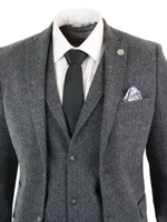 3 Piece Gray Wool Tweed Winter Suit for Men Herringbone Slim Fit Formal Groom Tuxedo Wedding Male  Suits (Jacket+Vest+Pants) 1