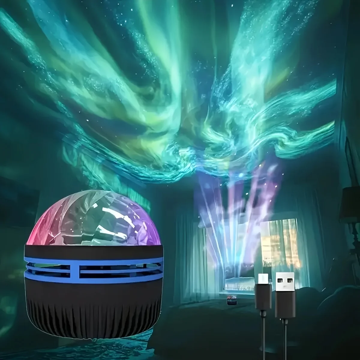 USB 북극광 프로젝터 야간 조명: 오로라 보레알리스 천장 프로젝션, 침실 파티 캠핑 장식용 자동 켜짐/꺼짐 타이머