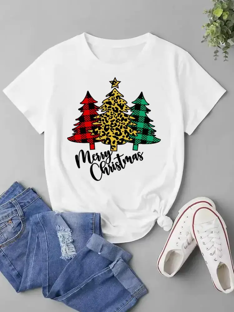 

Print Top Fashion T Shirt Clothes Christmas New Year Plaid Tree Lovely Cute 90s Graphic T-shirt Women Female Ladies Clothing Tee