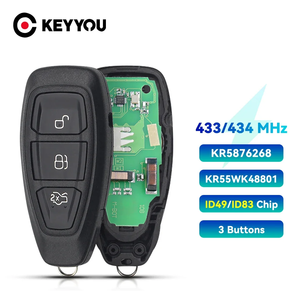 

KEYYOU KR55WK48801 Smart Remote Control Key For Ford Focus C-Max Mondeo Kuga Fiesta B-Max 433Mhz 4D83 80Bit Intelligent Keyless