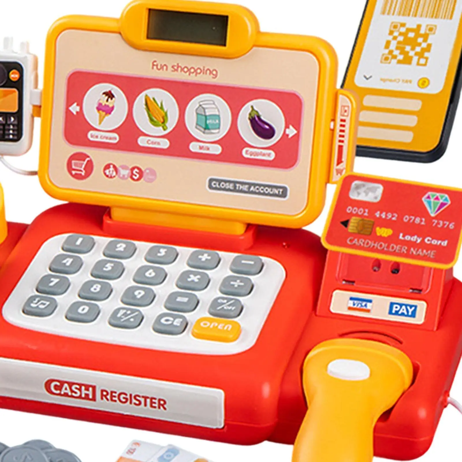 Pretend Play Grocery Supermarket Cashier Playset Pretend Play Store Toy Kid Money Register Toy for Toddlers 3 + Years Old Gifts 5
