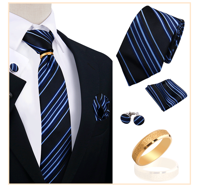 Männer Krawatten mit Ring Brosche Pin Set Marke Designer Paisley Plaid Krawatte Taschentuch Manschettenknöpfe Hochzeit Party Geschenk Männer Zubehör – Detail 36