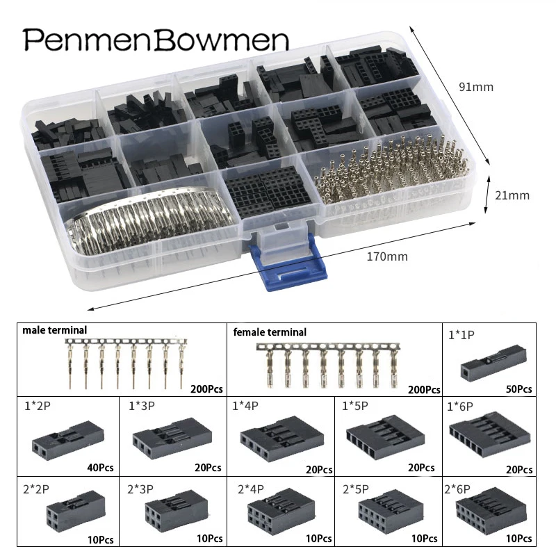 

620 Pcs 1550 Pcs 2.54 mm Suitable For DuPont Wire Head Connector Tool Male And Female Shell With Terminal Kit Crimping