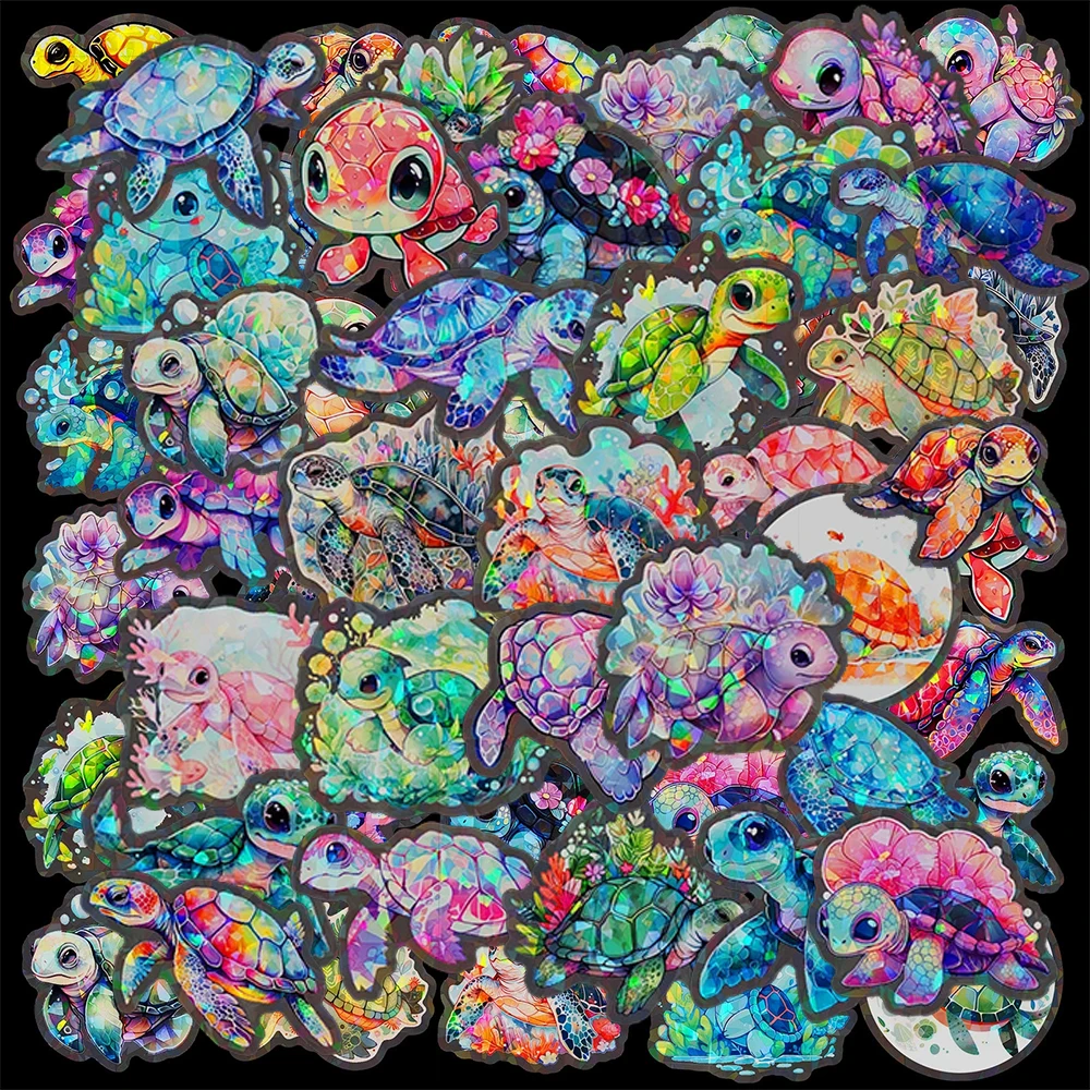 10/30/50pcs Transparent Laser Sea Turtle Cute Stickers Aesthetic Animal ...