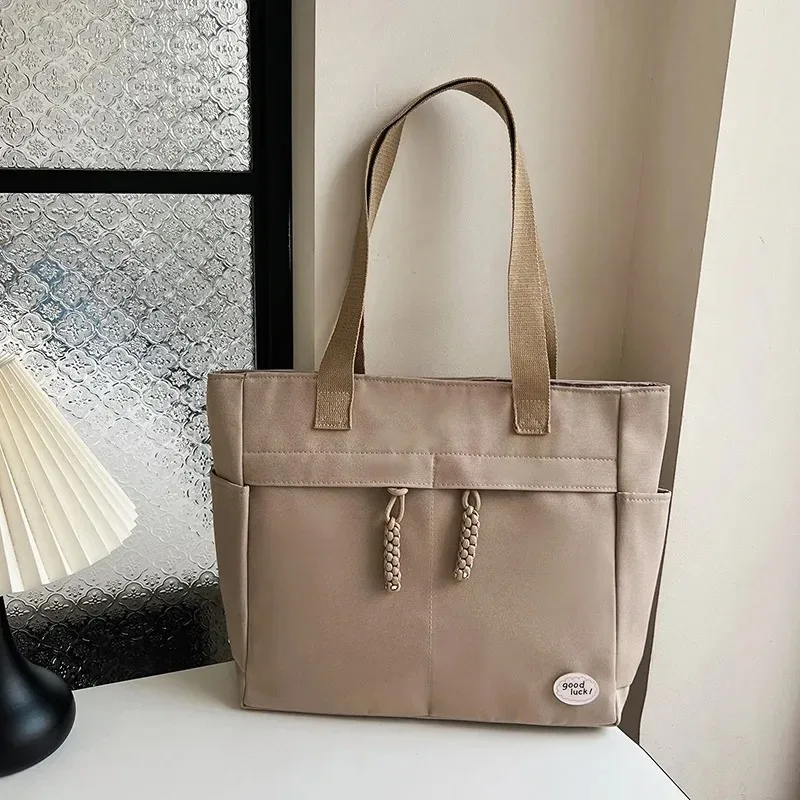 Oxford Single Handbag Shoulder Bag, Multi Zipper Pocket, Campus Student Tote School Bag, Casual Shopping Travel Work Women's Bag