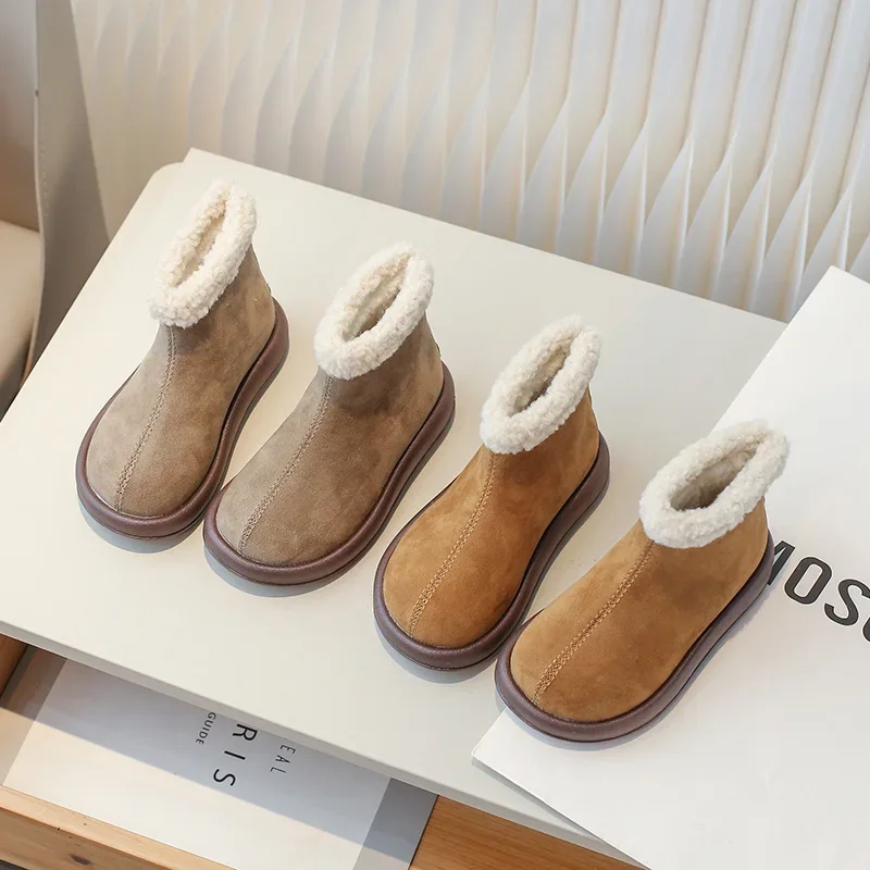 Girls Cotton Ankle Boots Thick Bottom Round Toe Kids Outdoor Warm Snow Boots
