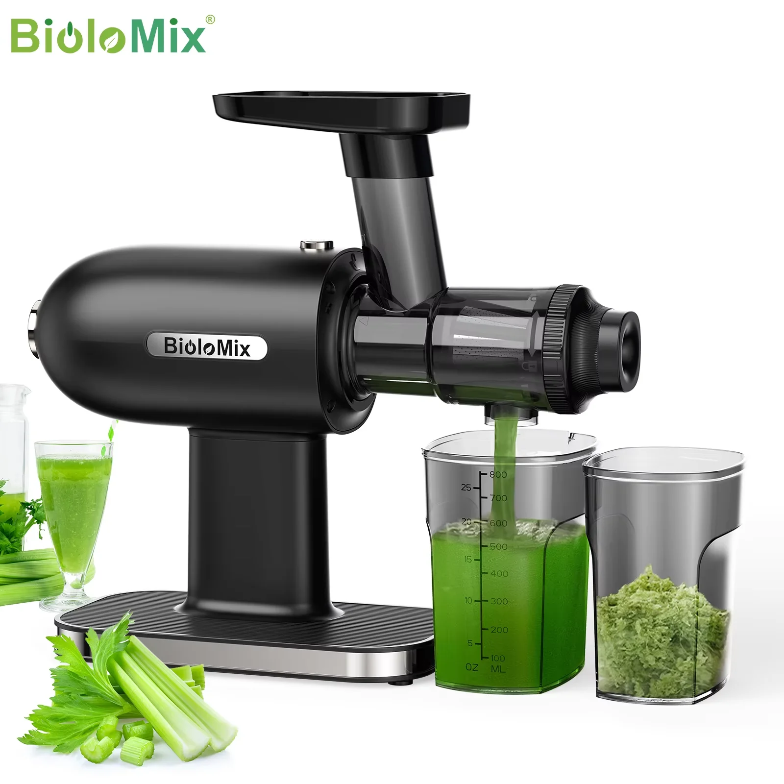 BioloMix ジューサー 黒 Biolomix-逆機能付きコールドプレスジューサーマシン、スロー