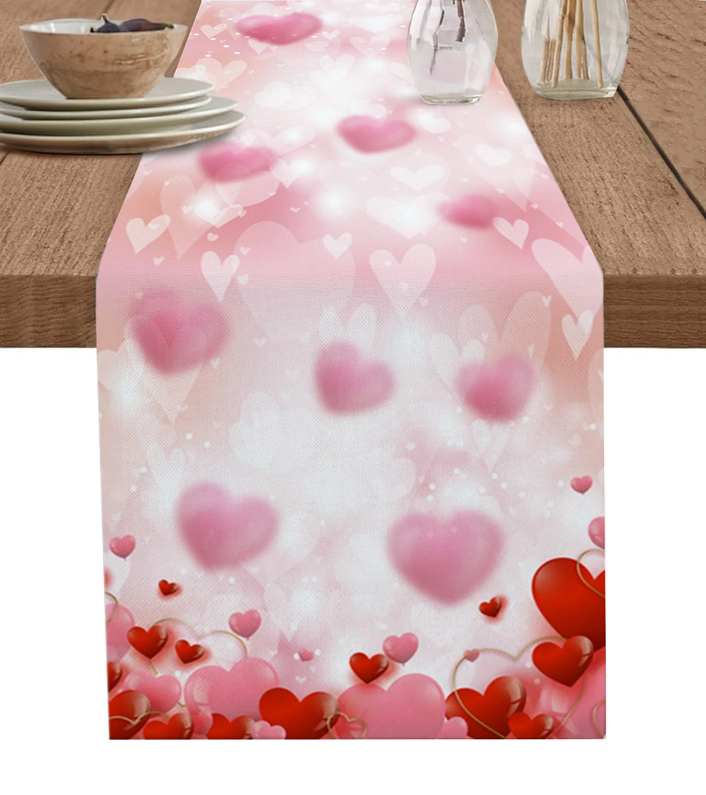 

Valentine'S Day Love Balloon Illustration Table Runner For Kitchen Table Cover Home Decor Tablecloth 4/6 Pcs Placemats