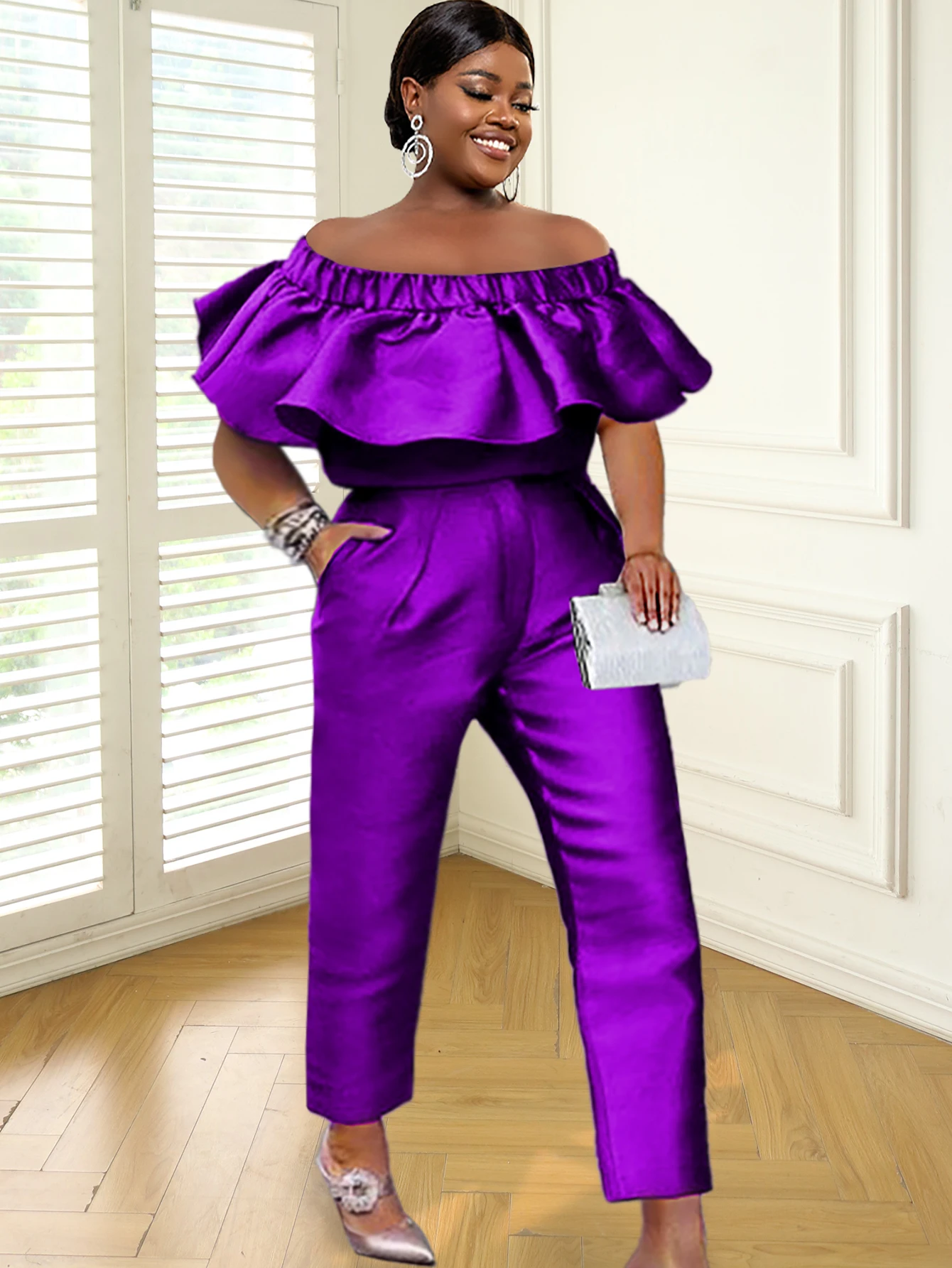 Women Satin Two pieces Set Shiny Purple Crop Tops and Straight Trousers  Summer Party Streetwear Y2K Pants Set 2023 Summer